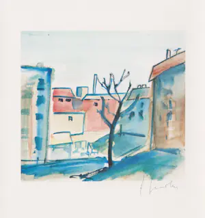 Jan Plaskocinski - e.a: vijf zeefdrukken: Landschappen, Olifant, Bouquet kopen? Bied vanaf 29!