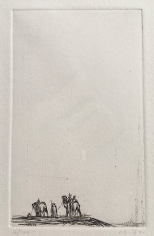 Simon Koene - Twee kamelen afdalend vanaf hoogte. kopen? Bied vanaf 10!