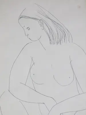 Juus Hartman - Zittend Naakt - Pentekening kopen? Bied vanaf 45!