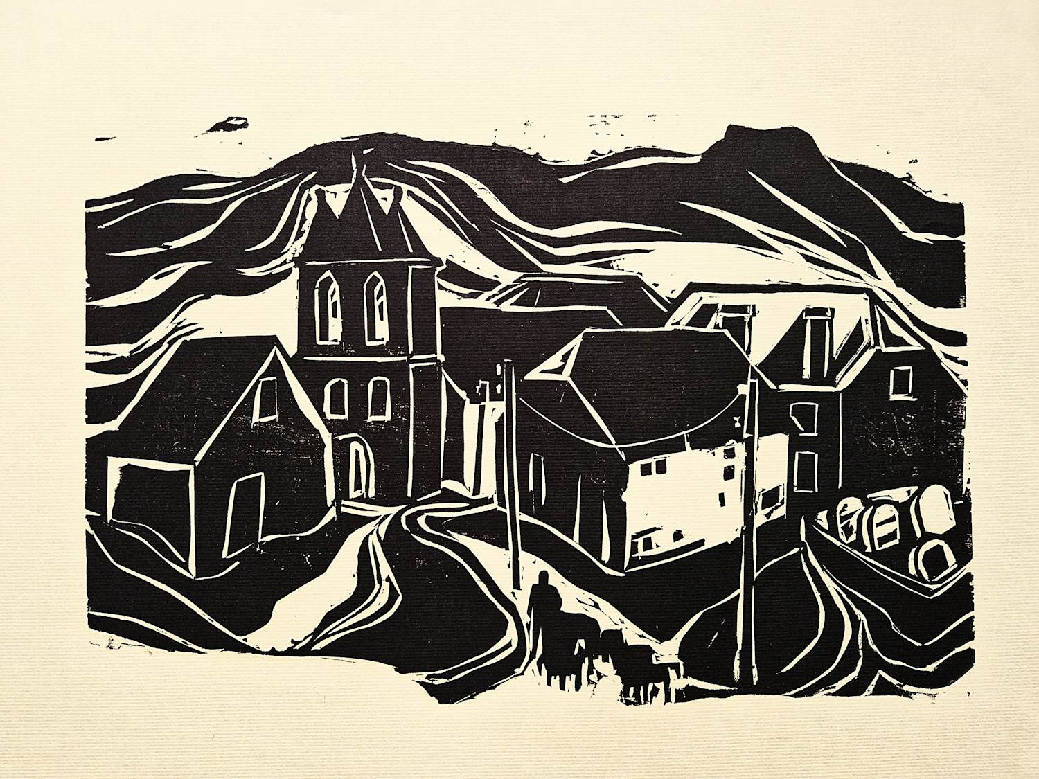 Hans Vleugels - in 1968 gemaakte houtsnede "landschap Ardeche Frankrijk" gesigneerd kopen? Bied vanaf 38!