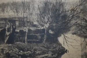 Antoon Derkzen van Angeren - Landschap met hooiberg - ets, 1904 kopen? Bied vanaf 45!