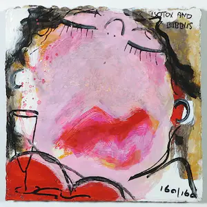 Gerdine Duijsens-Kroezen - Handbewerkte zeefdruk in witte lijst, Botox and Bubbles kopen? Bied vanaf 1!