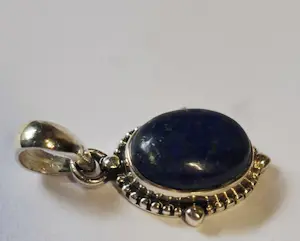 Nieuwe  vintage  zilveren ovale  hanger lapis lazuli kopen? Bied vanaf 55!