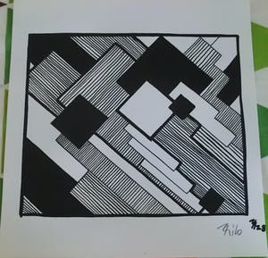 Thilo Maatsch - Houtsnede ABSTRACTE COMPOSITIE Handgesigneerd. kopen? Bied vanaf 70!