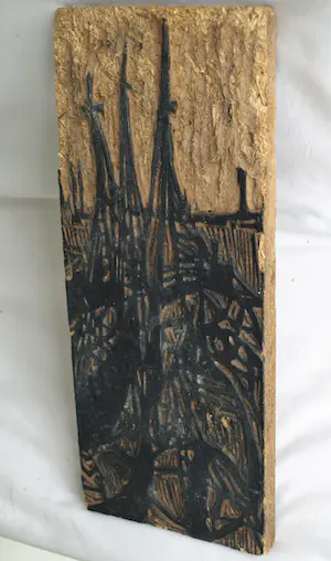 Fon Klement - Het houten drukblok van de houtsnede ‘Bootjes Zuid-Frankrijk’ uit 1957 kopen? Bied vanaf 75!