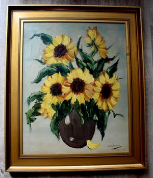 Jan Kelderman - Acryl op doek - vaas met zonnebloemen kopen? Bied vanaf 70!