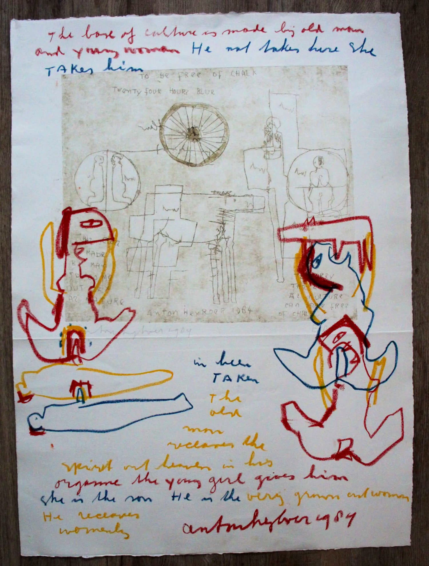 Anton Heyboer - Gemengde techniek(vetkrijt, potloodtekening met ets) - 1984 verkocht voor € 275!