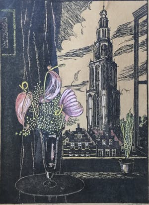 Piet Snel - C3749-42, Interieur met zicht op de Martinitoren kopen? Bied vanaf 25!