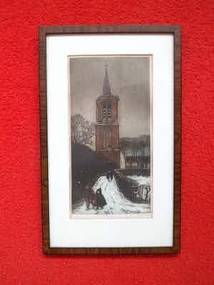 Tjeerd Bottema - 1884-1978 Torentje van Laren n.h. in de Winter. verkocht voor € 195!