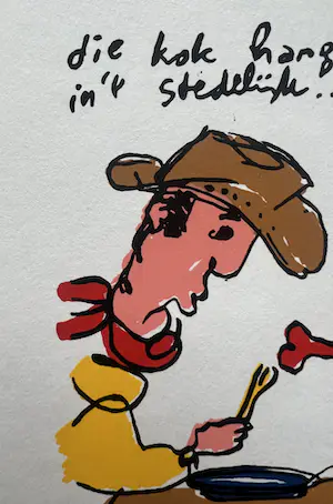 Herman Brood - Kleurenzeefdruk, genummerde oplage | 'Die kok hangt zelfs in 't Stedelijk' |2000 kopen? Bied vanaf 1!