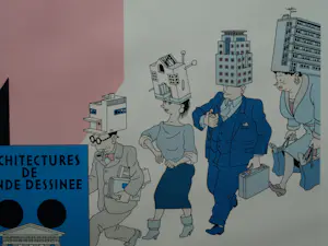 Joost Swarte - Ingelijste en gesigneerde prent , Attention Travaux! - 1985 kopen? Bied vanaf 35!