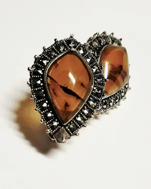 Vintage teardrop oorbellen met gouden amber en marcasiet kopen? Bied vanaf 60!