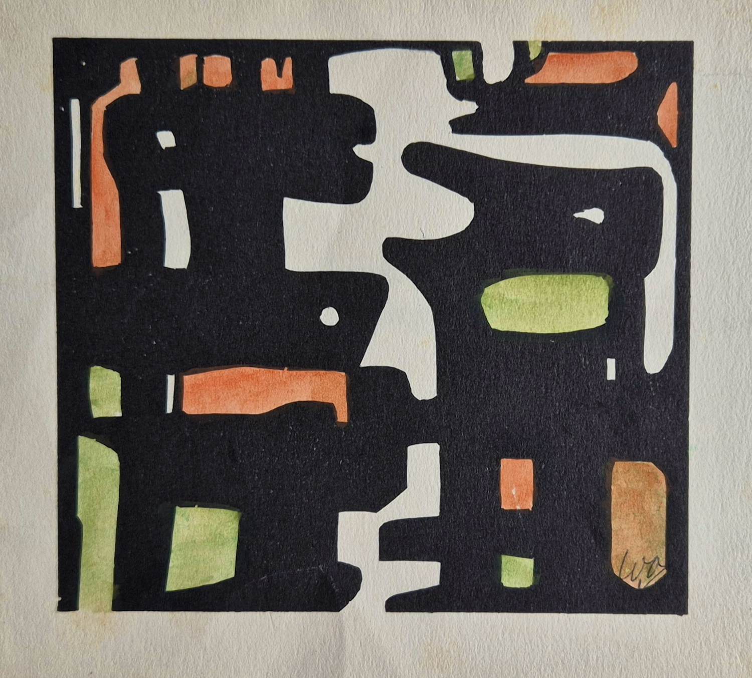 Wobbe Alkema - Linosnede ingekleurd met aquarel kopen? Bied vanaf 135!