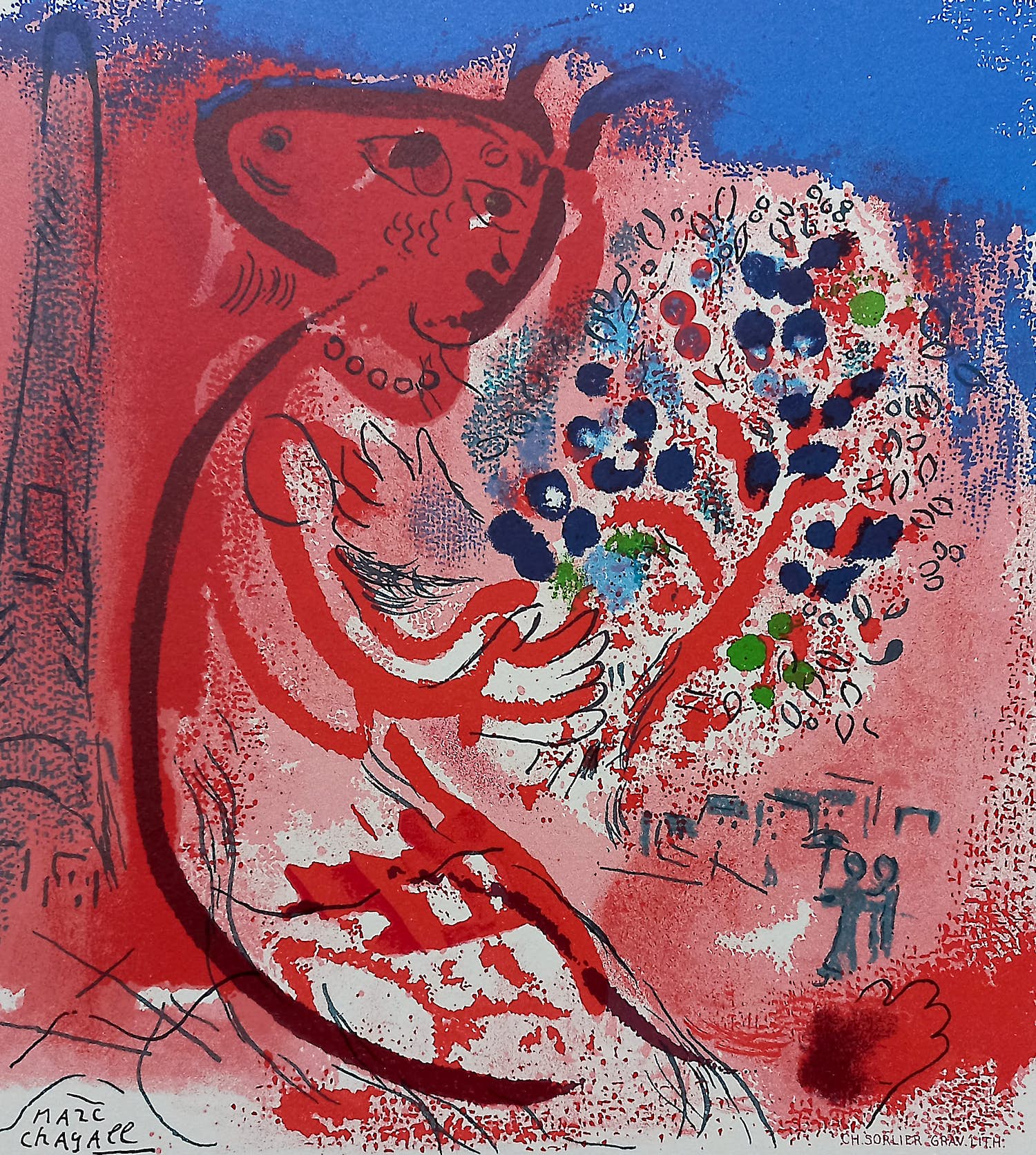 Marc Chagall - Compositie met figuur met boeket bloemen, litho kopen? Bied vanaf 150!