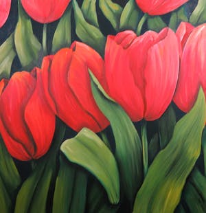 Gabriela Stroe - Olieverf op doek, Rode tulpen IV (Groot) kopen? Bied vanaf 60!
