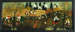 Renate Koblinger-Drobar - Achterglasschildering , Op een mooie herfstdag.. – ingelijst – ca 1980 kopen? Bied vanaf 45!