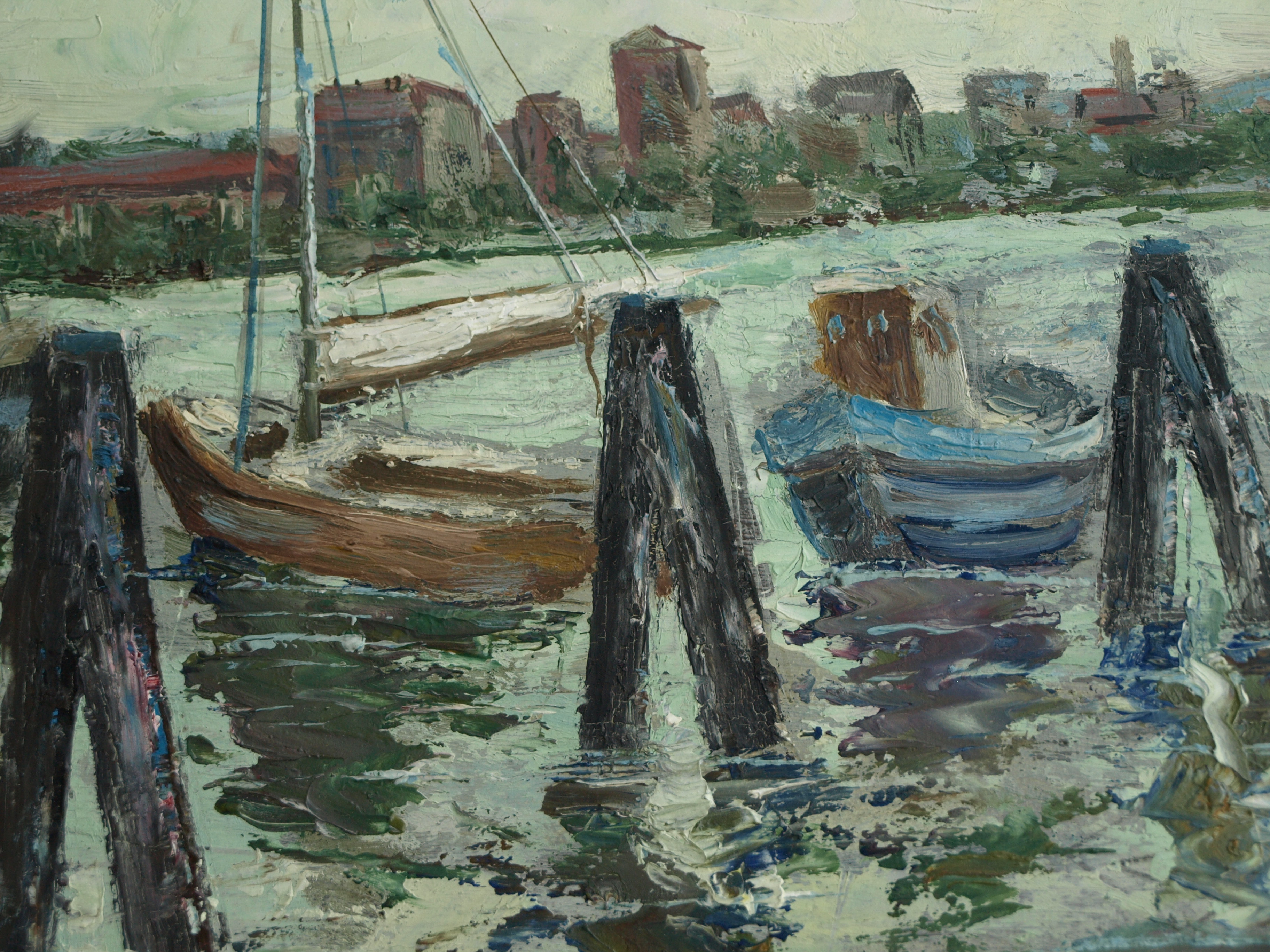 Niet of onleesbaar gesigneerd - Olieverf op board – Havengezicht – gesigneerd & ingelijst  kopen? Bied vanaf 1!