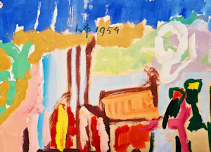 Hannes Postma - Zeldzame 1955 expressionistische gouache "Afrikaanse markt" gesigneerd kopen? Bied vanaf 84!