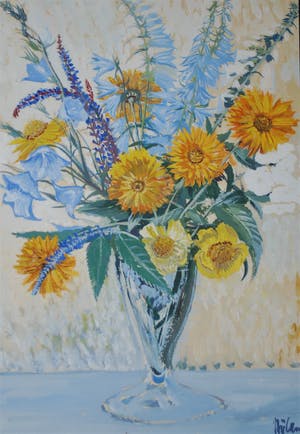 Johan Christiaan Nijland - Vaas bloemen - gouache kopen? Bied vanaf 45!