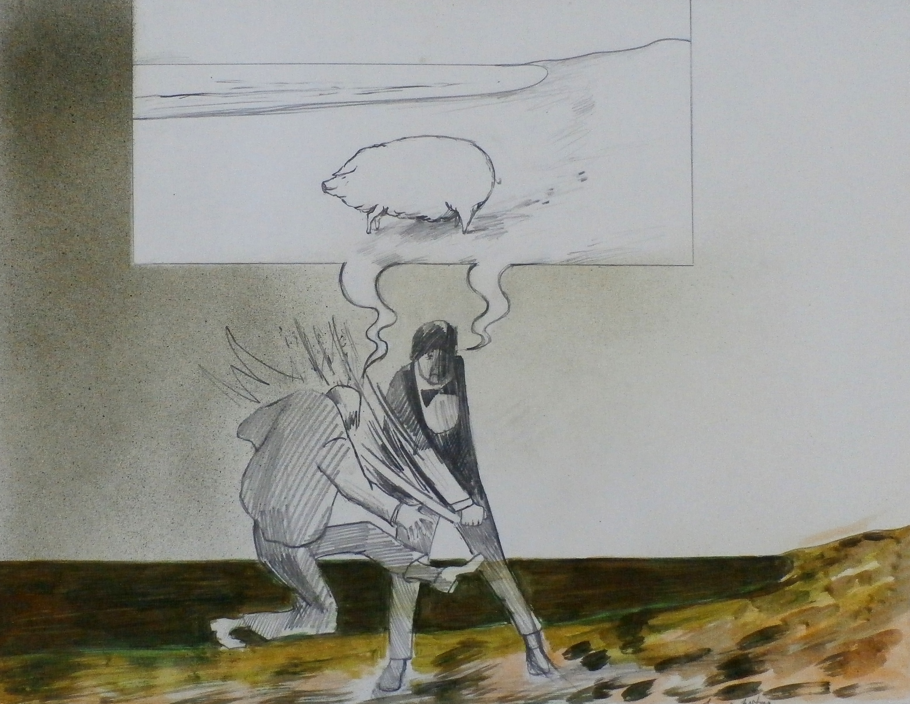 Hannes Postma - Gemengde techniek(potlood/aquarel) - 1974 kopen? Bied vanaf 199!