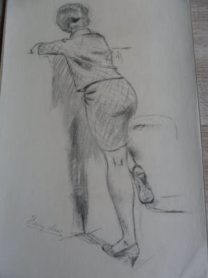 Harry Maas - Potloodtekening . poserende (school)meisje. kopen? Bied vanaf 70!