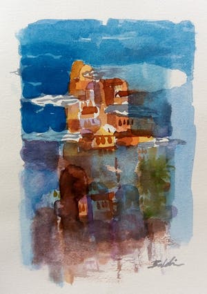 Ahmad Baldin - Denkbeeldige stad - AQUAREL met uniek boek. kopen? Bied vanaf 50!