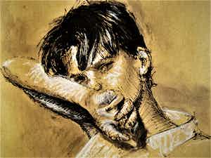 Niet of onleesbaar gesigneerd - Fraaie gemengde techniek "portret van jonge jongen" mooi ingelijst! verkocht voor € 1!