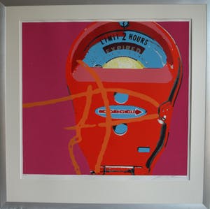 Niet of onleesbaar gesigneerd - GROTE ingelijste zeefdruk , Parkeermeter – gesigneerd – nr. 27 van 50 ex. kopen? Bied vanaf 1!