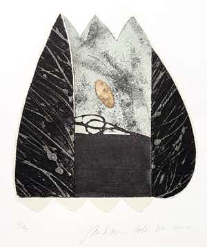 Jan Naezer - Abstracte composite, aquatint ets met bladgoud verkocht voor € 55!