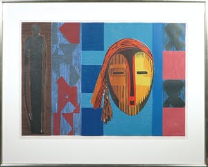 Marianne de Moor - Houtdruk, Yellow mask - Ingelijst (Groot) kopen? Bied vanaf 35!