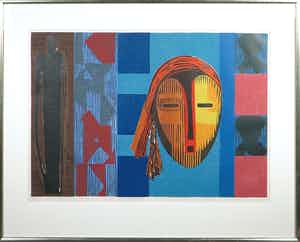 Marianne de Moor - Houtdruk, Yellow mask - Ingelijst (Groot) verkocht voor € 35!