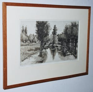 Nico van der Jagt - Poldersloot met knotwilgen - ets, 1948 - druk v.d. etser kopen? Bied vanaf 49!