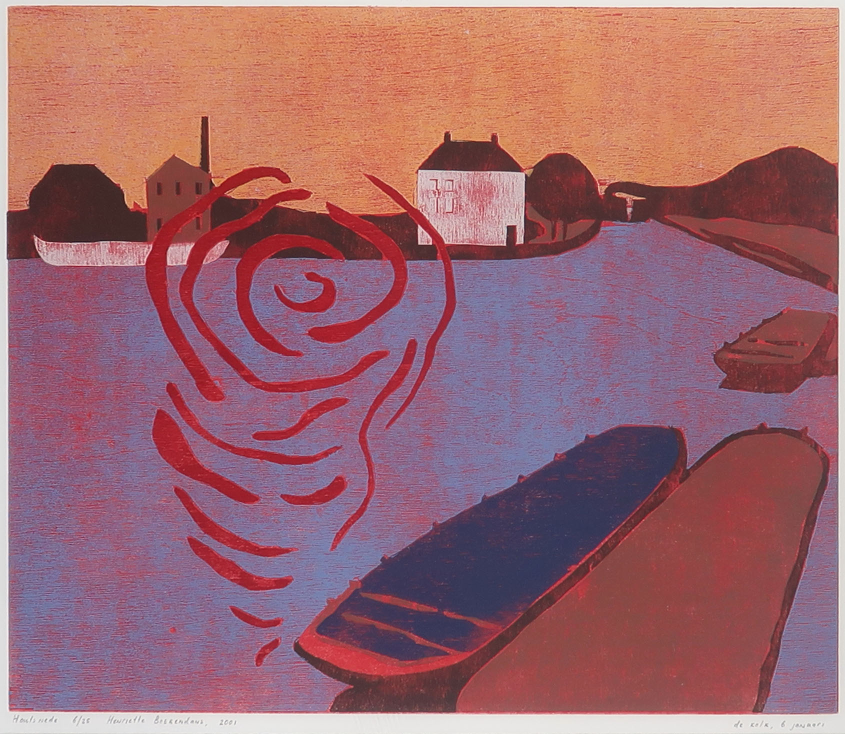 Henriette Boerendans - Houtsnede, De Kolk - Ingelijst kopen? Bied vanaf 35!