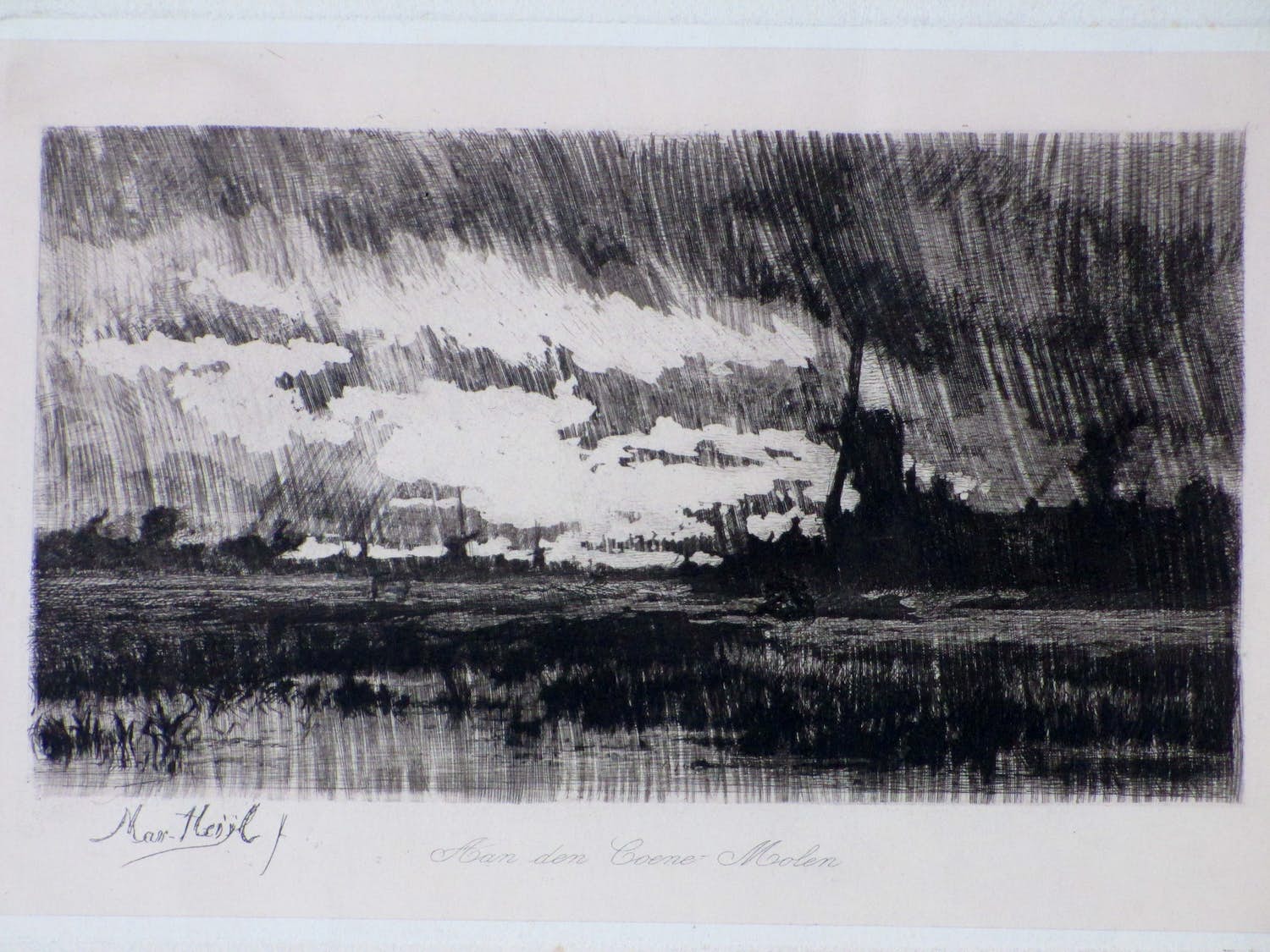 Marinus Heijl - Regen in de polder - Ets verkocht voor € 30!