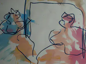 Anton Heyboer - Acryl en pastel , 2 Vrouwen & het Dier – 107 x 79 cm. kopen? Bied vanaf 150!