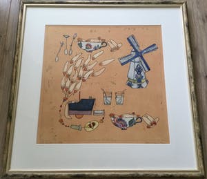 Ellen van Toor - het water van Delft | kleurenets met gemengde techniek kopen? Bied vanaf 65!