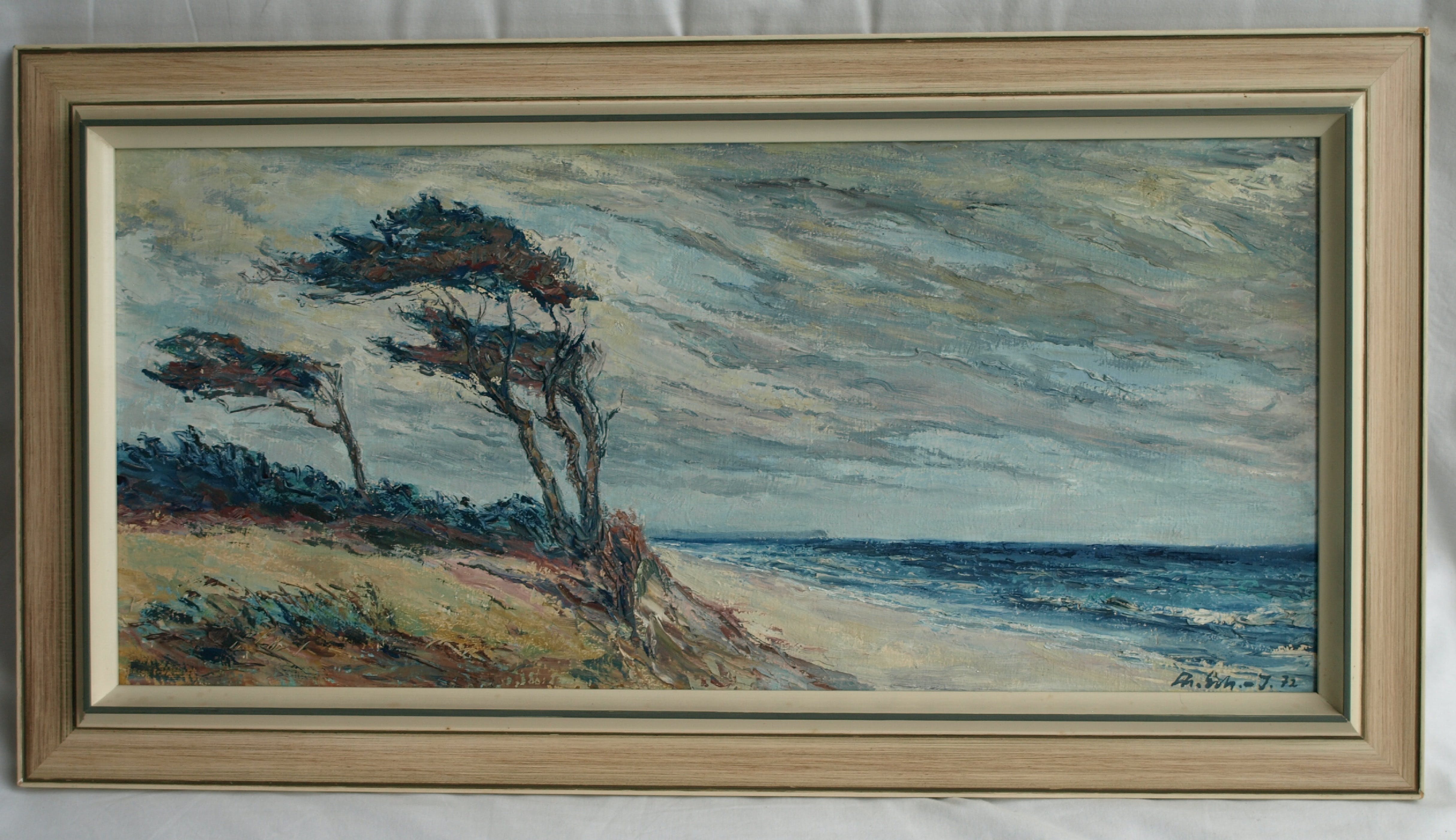 Niet of onleesbaar gesigneerd - Olieverf op paneel , Aan de kust – gesigneerd & ingelijst – 1972 kopen? Bied vanaf 1!