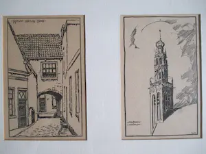 Niet of onleesbaar gesigneerd - Twee ingelijste lithografien Haarlem kopen? Bied vanaf 1!