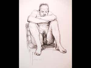 Aat Veldhoen - Zittende naakte man - Rotaprint verkocht voor € 40!