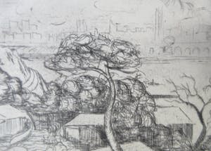 Niet of onleesbaar gesigneerd - Miniatuur pentekening van een heuvellandschap kopen? Bied vanaf 1!