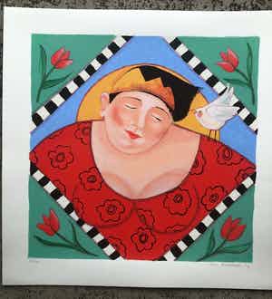 Ada Breedveld - Zeefdruk. Titel, "Bloemen Koningin " . verkocht voor € 50!