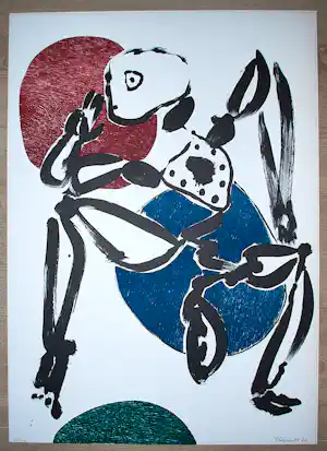 Alphons Freijmuth - ingelijste grote litho in rood/blauw/groen/zwart vendu pour 120€ !