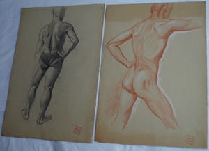 Nico Schrier - 2 Tekeningen, “Naakte man” – ca. 1950 kopen? Bied vanaf 1!