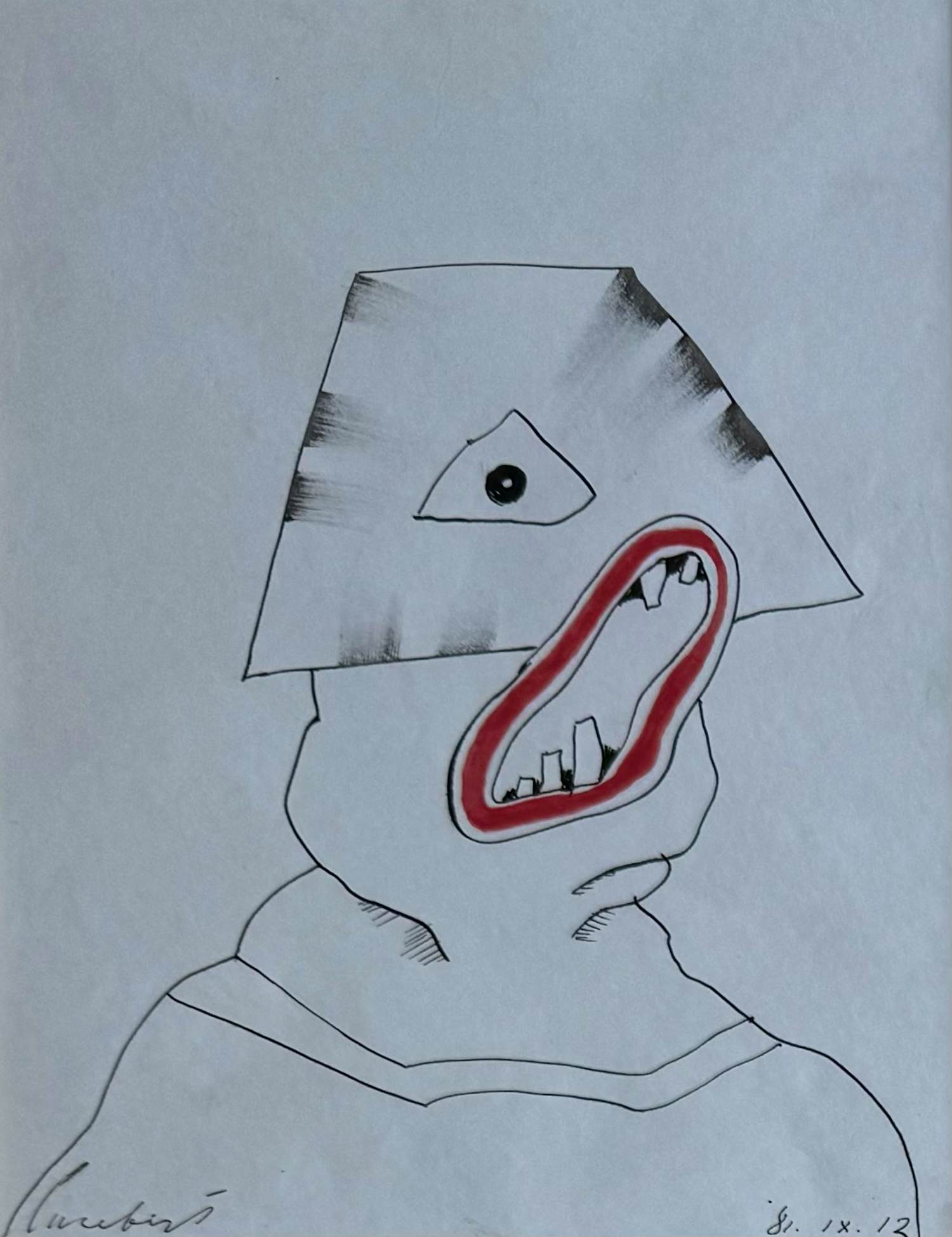 Lucebert - Oost-Indische inkt op papier | 'Tête Trapézoïdale' | 1981 (INGELIJST) kopen? Bied vanaf 950!