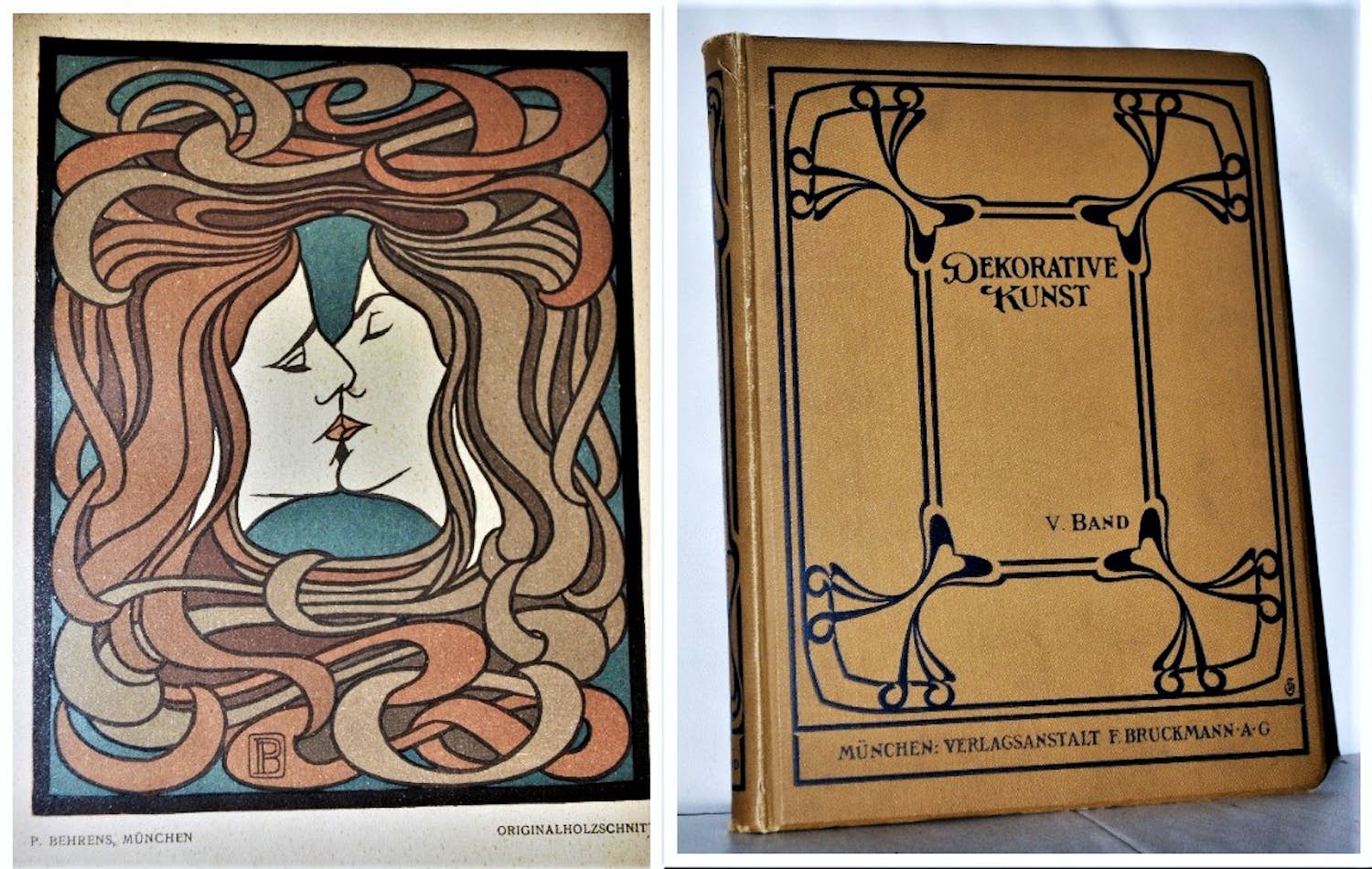 Peter Behrens - Der KÜSS -houtsnede in het Bruckmann boek uit 1900 (compleet met alle grafiek!) verkocht voor € 595!