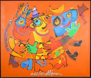 Ad Verstijnen - Acryl op Doek, Drie Indianen -Ingelijst (Groot) verkocht voor € 450!