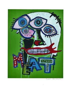 Paul Indrek Kostabi - Kleurenzeefdruk MEAT Handgesigneerd. verkocht voor € 1!