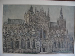 Cornelis Brandenburg - Kleurenlithografie van de Kathedraal Sint Jan in Den Bosch kopen? Bied vanaf 10!