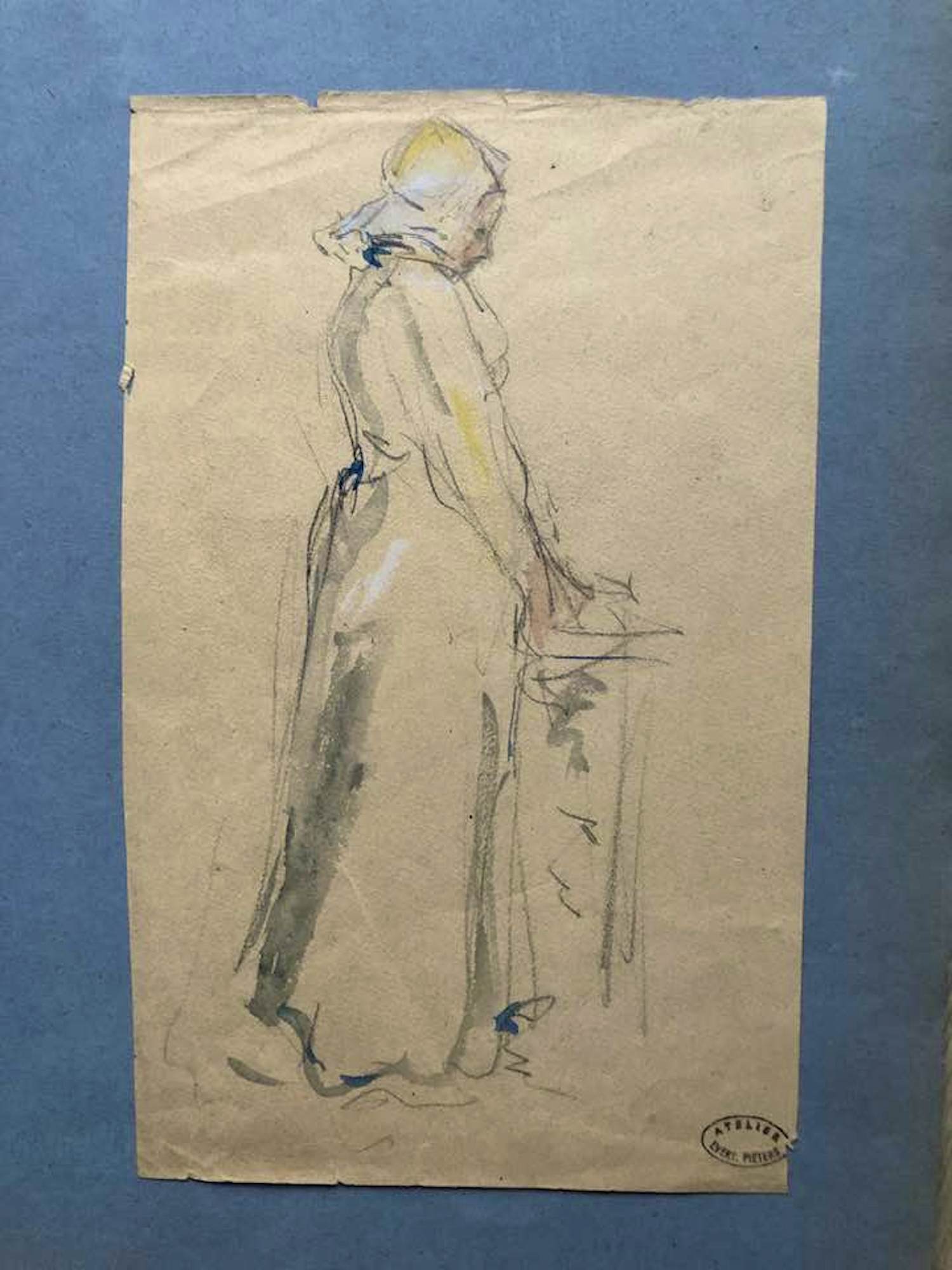 Evert Pieters - Tekening/aquarel Boerenmeisje kopen? Bied vanaf 125!