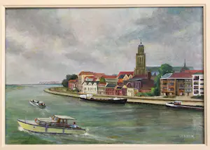 Johan Hendrik Gelink - Deventer vanaf de IJssel | olieverfschilderij kopen? Bied vanaf 50!